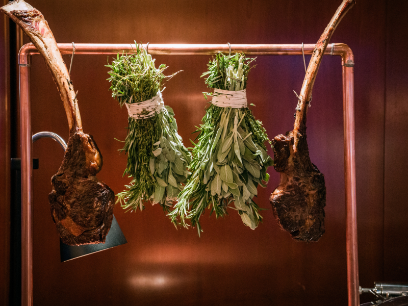 A meat and herb display.