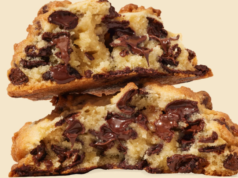 A gooey chocolate chip cookie.